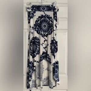 LuLaRoe Olivia High-Low Maxi skirt with Blue and White Floral Design